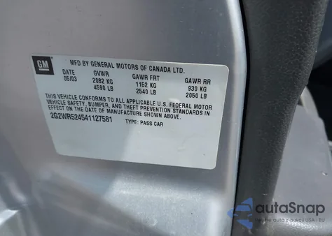 2004 Pontiac Grand Prix Gtp из США, поврежденный, VIN 2G2WR524541127581